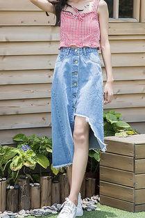 牛仔半身长裙搭配图片,牛仔半身长裙的时尚演绎